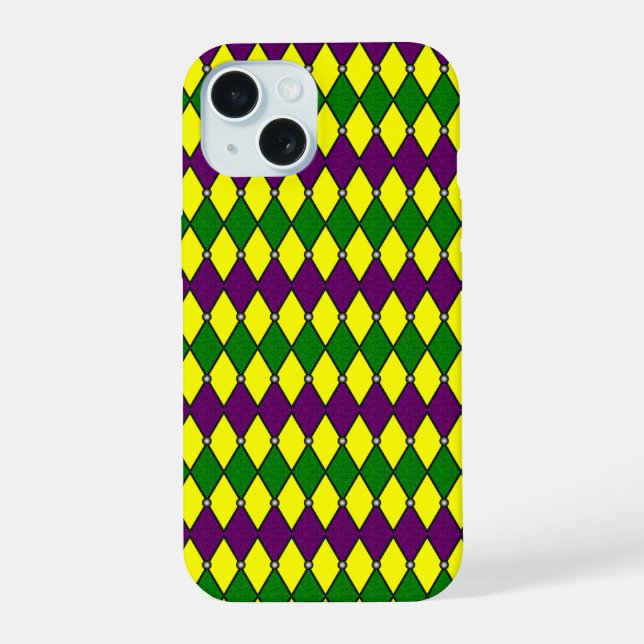 Mardi Gras Harlequin Diamond Pattern iPhone 15 Case (Back)