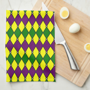 Mardi Gras Harlequin Diamond Pattern Kitchen Towel