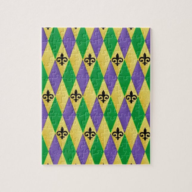 Mardi Gras Harlequin Fleur De Lis Jigsaw Puzzle (Vertical)