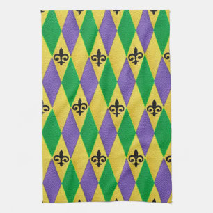 Mardi Gras Harlequin Fleur De Lis Kitchen Towels