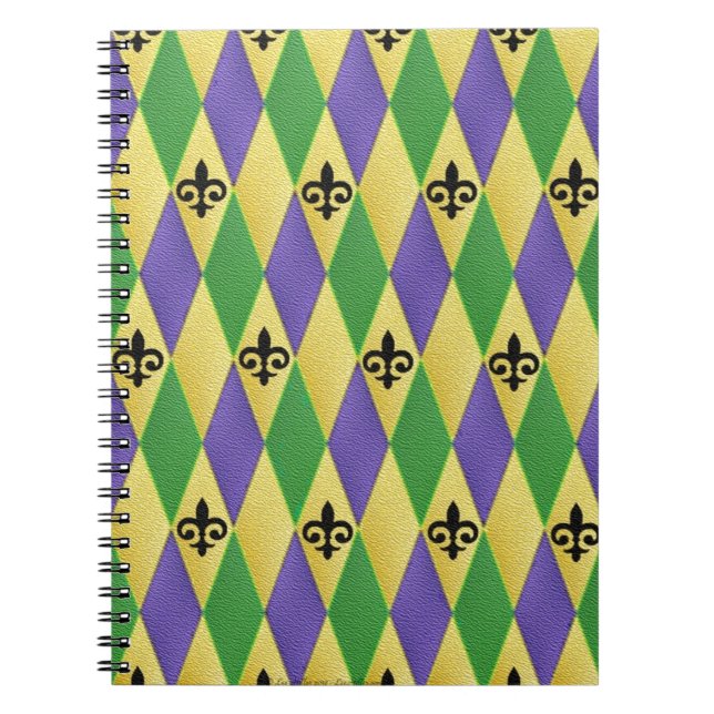 Mardi Gras Harlequin Fleur De Lis Notebook (Front)