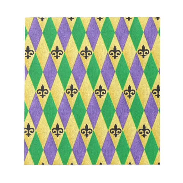 Mardi Gras Harlequin Fleur De Lis Notepad (Front)