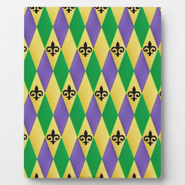 Mardi Gras Harlequin Fleur De Lis Plaque (Front)