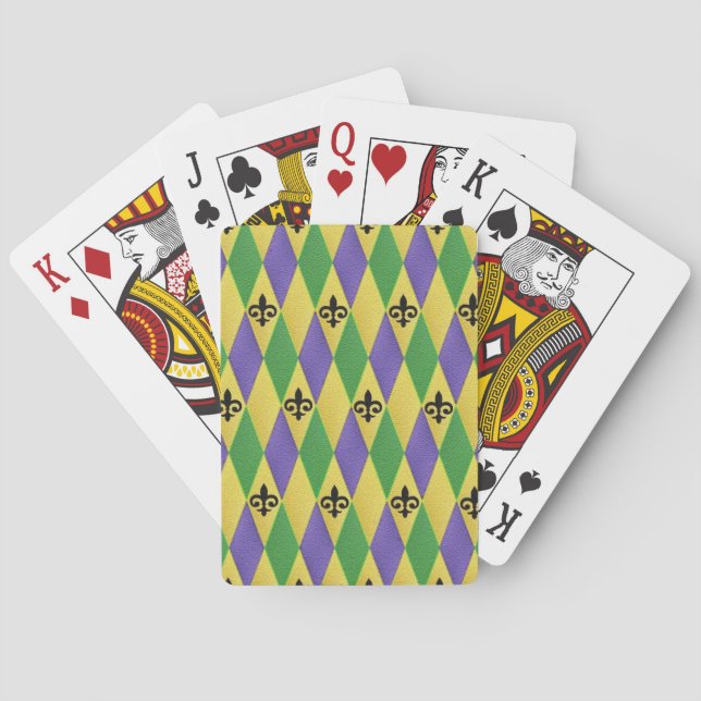 Mardi Gras Harlequin Fleur De Lis Playing Cards (Back)