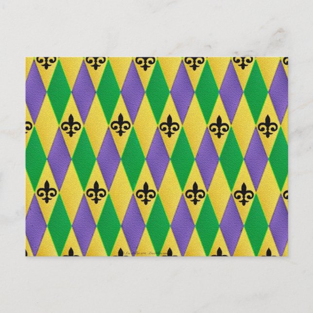 Mardi Gras Harlequin Fleur De Lis Postcard (Front)