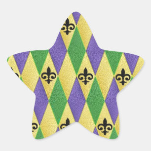 Mardi Gras Harlequin Fleur De Lis Star Sticker