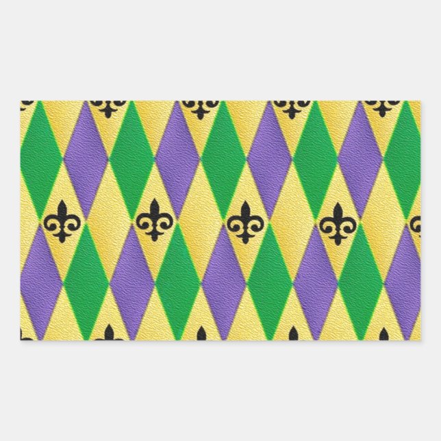 Mardi Gras Harlequin Fleur De Lis Sticker (Front)