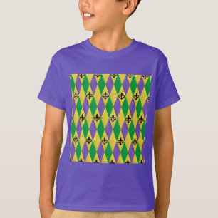 Mardi Gras Harlequin Fleur De Lis T-Shirt