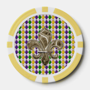 Mardi Gras Harlequin Pattern 2 With Fleur de Lis Poker Chips