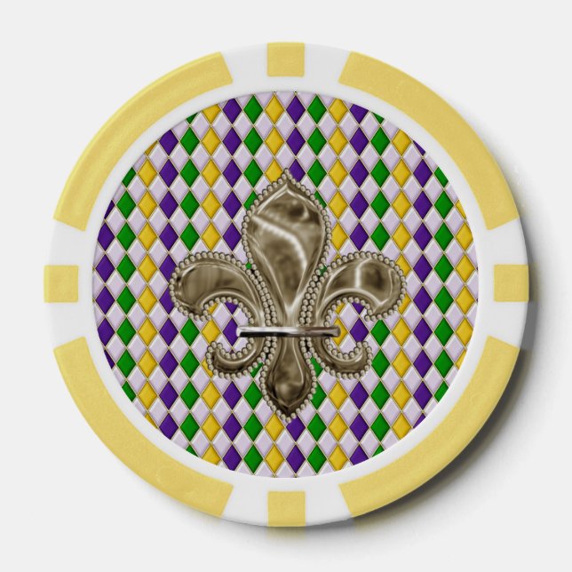 Mardi Gras Harlequin Pattern 2 With Fleur de Lis Poker Chips (Front)