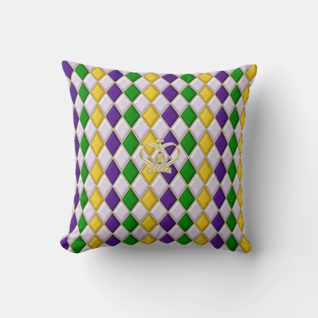 Mardi Gras Harlequin Pattern 3 w/crown Pillows (Front)