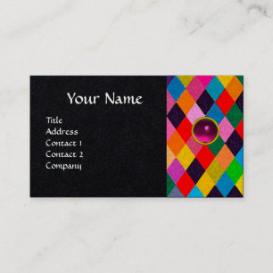 MARDI GRAS HARLEQUIN PATTERN Colourful Rhombi  Business Card