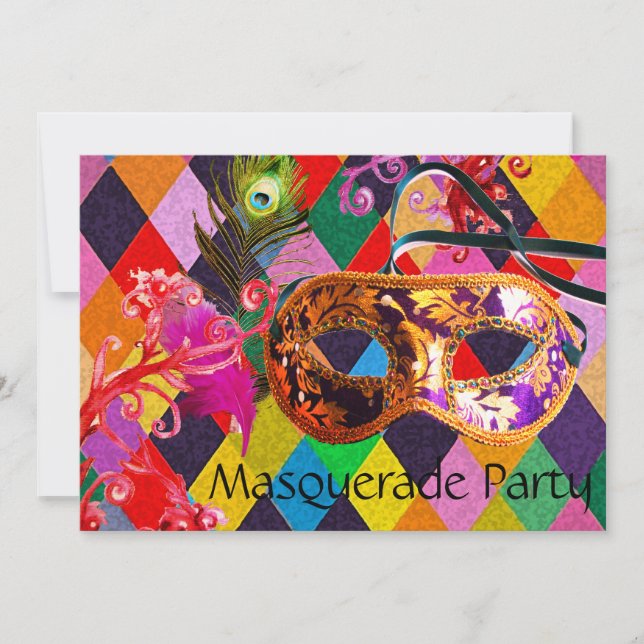 MARDI GRAS HARLEQUIN PATTERN Colourful Rhombi  Invitation (Front)