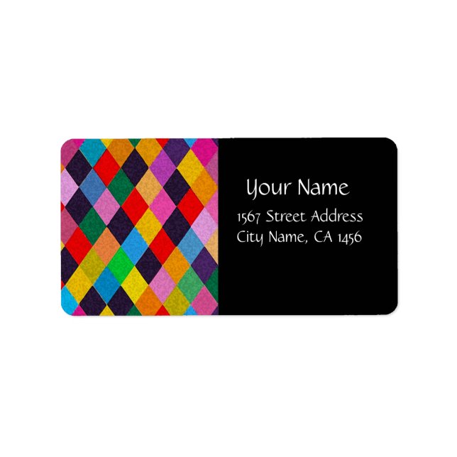 MARDI GRAS HARLEQUIN PATTERN Colourful Rhombi  Label (Front)
