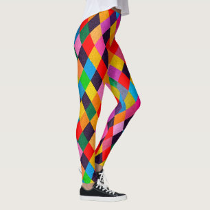 MARDI GRAS HARLEQUIN PATTERN Colourful Rhombi  Leggings