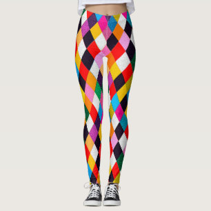MARDI GRAS HARLEQUIN PATTERN Colourful Rhombi Leggings