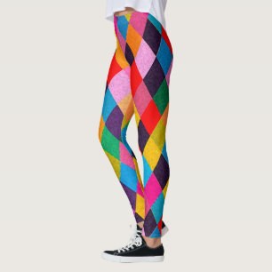 MARDI GRAS HARLEQUIN PATTERN Colourful Rhombi Leggings