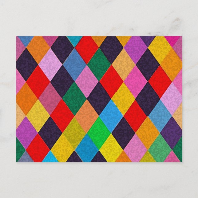 MARDI GRAS HARLEQUIN PATTERN Colourful Rhombi Postcard (Front)