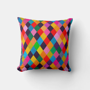 MARDI GRAS HARLEQUIN PATTERN Colourful Rhombi Throw Pillow