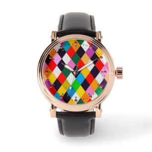 MARDI GRAS HARLEQUIN PATTERN Colourful Rhombi Watch