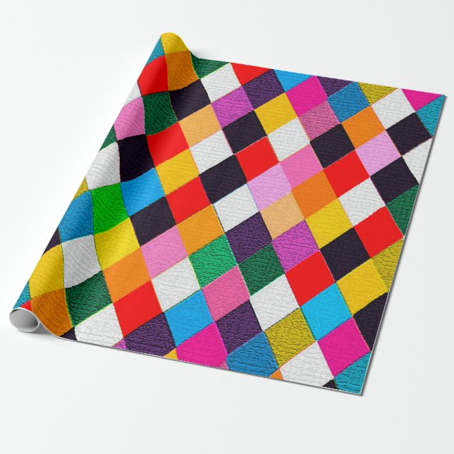 MARDI GRAS HARLEQUIN PATTERN Colourful Rhombi Wrapping Paper (Unrolled)