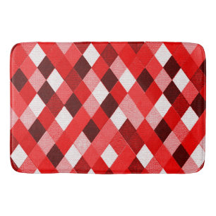 MARDI GRAS HARLEQUIN PATTERN Red Pink White Rhombi Bath Mat