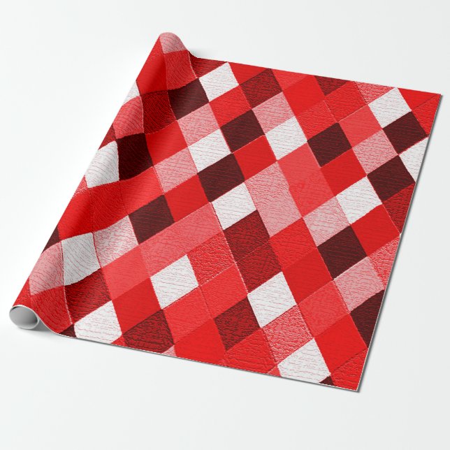 MARDI GRAS HARLEQUIN PATTERN Red Pink White Rhombi Wrapping Paper (Unrolled)