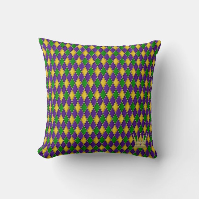 Mardi Gras Harlequin Pattern w/crown Pillows (Front)