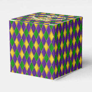 Mardi Gras Harlequin pattern with Crown Favor Box