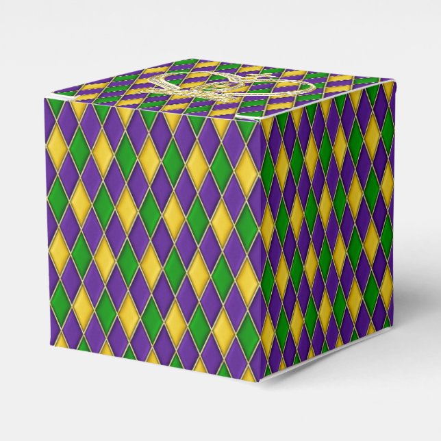 Mardi Gras Harlequin pattern with Crown Favor Box (Front Side)