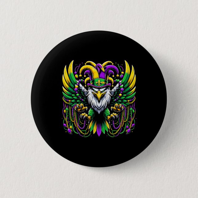 Mardi Gras Harpy Eagle Jester  2 Inch Round Button (Front)