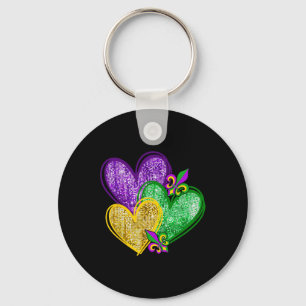 Mardi Gras Heart Fleur-de-lis Symbol Carnival Men Keychain