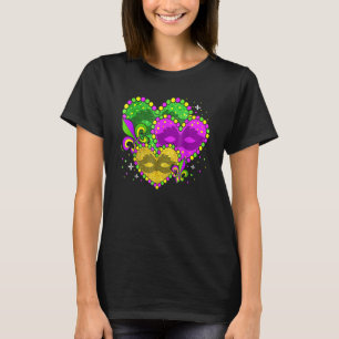 Mardi Gras Heart Fleur De Lys Jester Hat Carnival T-Shirt
