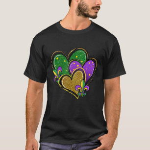 Mardi Gras Heart Glitter Print Fleur De Lis Symbol T-Shirt