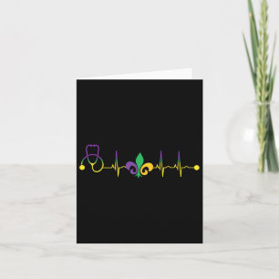 Mardi Gras Heartbeat Stethoscope Scrub Rn Nurse Ma Card