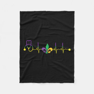 Mardi Gras Heartbeat Stethoscope Scrub Rn Nurse Ma Fleece Blanket