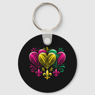 Mardi Gras Hearts Cute Outfit Women Girls 2025 Mar Keychain