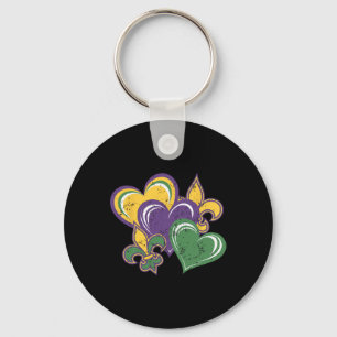 Mardi Gras Hearts Cute Outfit Women Girls Kids Tod Keychain