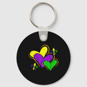 Mardi Gras Hearts Cute Outfit Women Girls Kids Tod Keychain