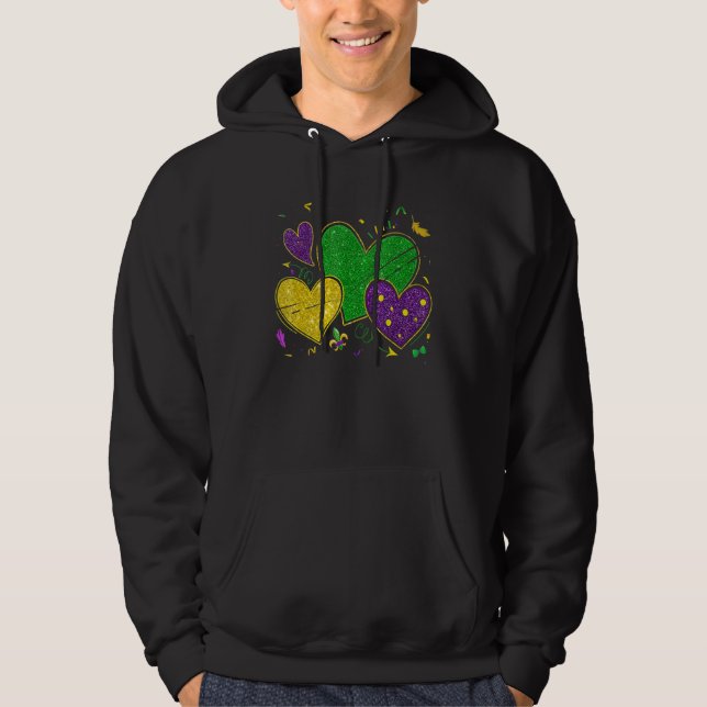 Mardi Gras Hearts Love Mardi Gras Women Men Costum Hoodie (Front)