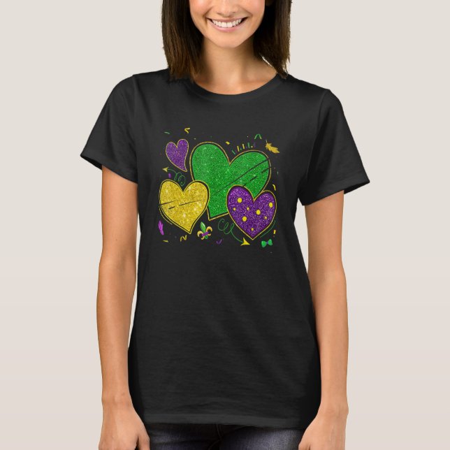Mardi Gras Hearts Love Mardi Gras Women Men Costum T-Shirt (Front)