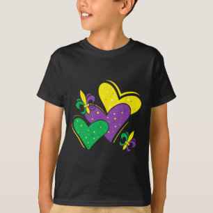 Mardi Gras Hearts Outfit Women Girls Kids Toddler  T-Shirt