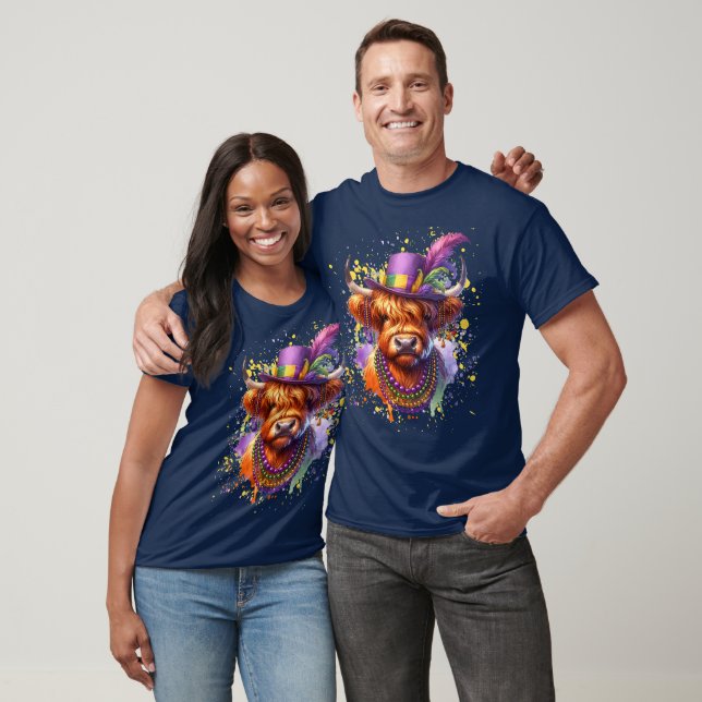 Mardi Gras Highland Cow T-Shirt (Unisex)