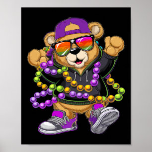 Mardi Gras Hip Hop Bear For Boys Mens New Orleans Poster