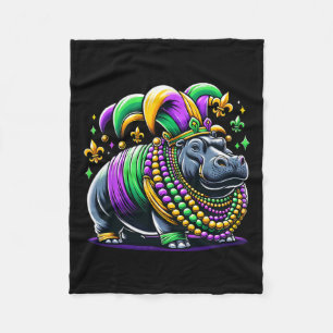 Mardi Gras Hippo Jester Fleece Blanket