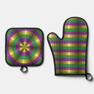 Mardi Gras Illusion Oven Mitt & Pot Holder Set