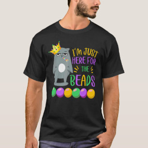 Mardi Gras I'm Just Here For The Beads Funny Cat T-Shirt