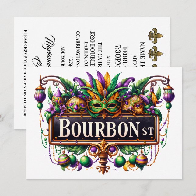 Mardi Gras - Invitation Cocktail Party (Devant / Derrière)