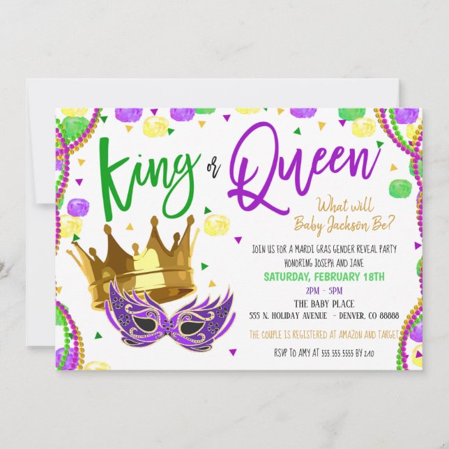 Mardi Gras Invitation de la révélation de genre (Devant)