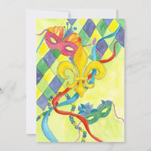 Mardi Gras Invitation Fleur De Lis Peinture (Devant)